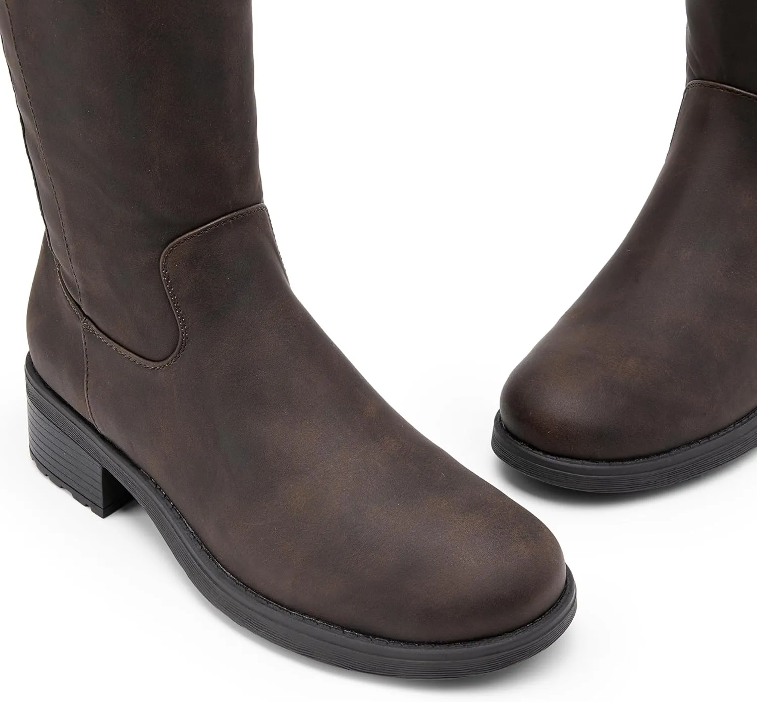 DREAM PAIRS Women's Lace Up Back Knee High Fashion Boots Low Block Heel Riding Boots Round Toe Side Zipper Fall Boots