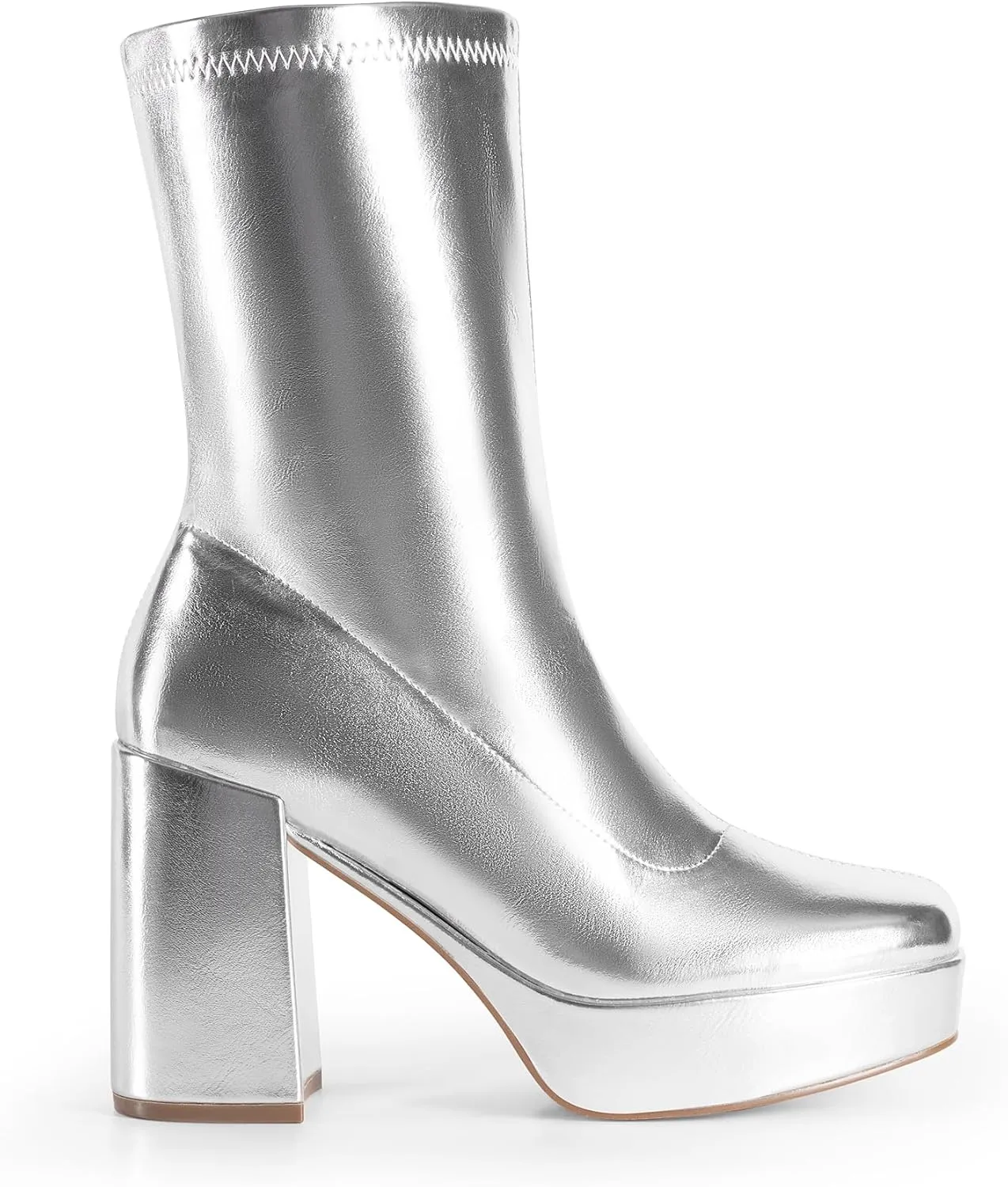 DREAM PAIRS Women's Mid Calf Gogo Boots Platform High Chunky Block Heel Square Toe Ankle Boots