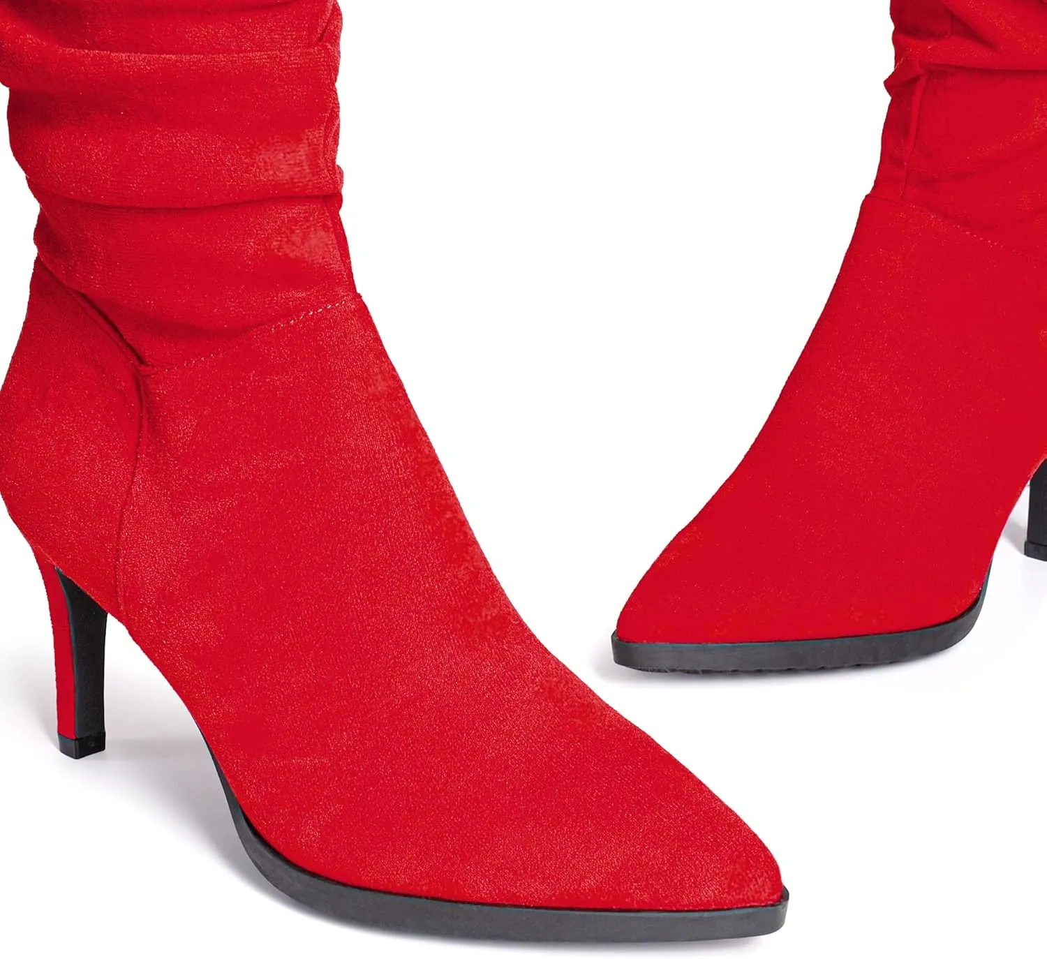 DREAM PAIRS Women's Mid Calf Slouchy Boots Pointed Toe Heeled Boots Zip Fashion Dressy Boot