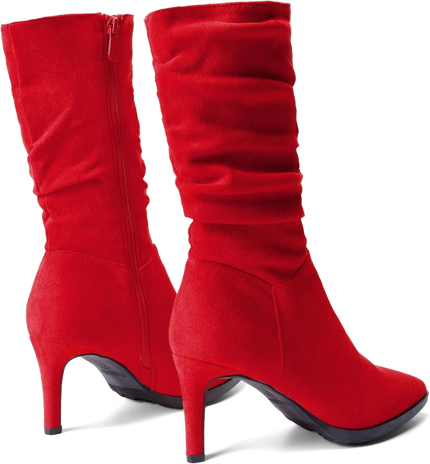 DREAM PAIRS Women's Mid Calf Slouchy Boots Pointed Toe Heeled Boots Zip Fashion Dressy Boot