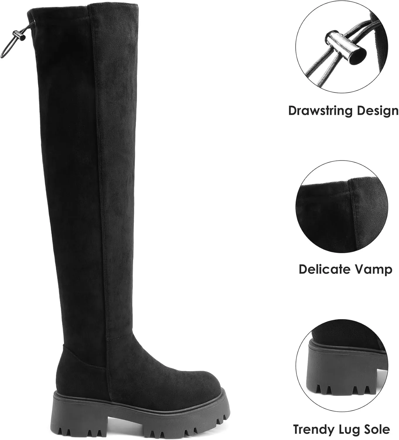 DREAM PAIRS Women's Platform Over The Knee Boots Lug Sole Round Toe Thigh High Long Chunky Block Heels Fall Boots