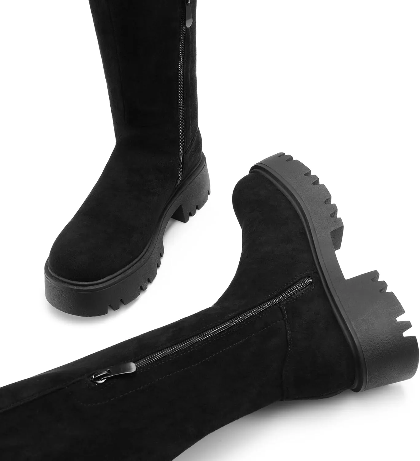 DREAM PAIRS Women's Platform Over The Knee Boots Lug Sole Round Toe Thigh High Long Chunky Block Heels Fall Boots