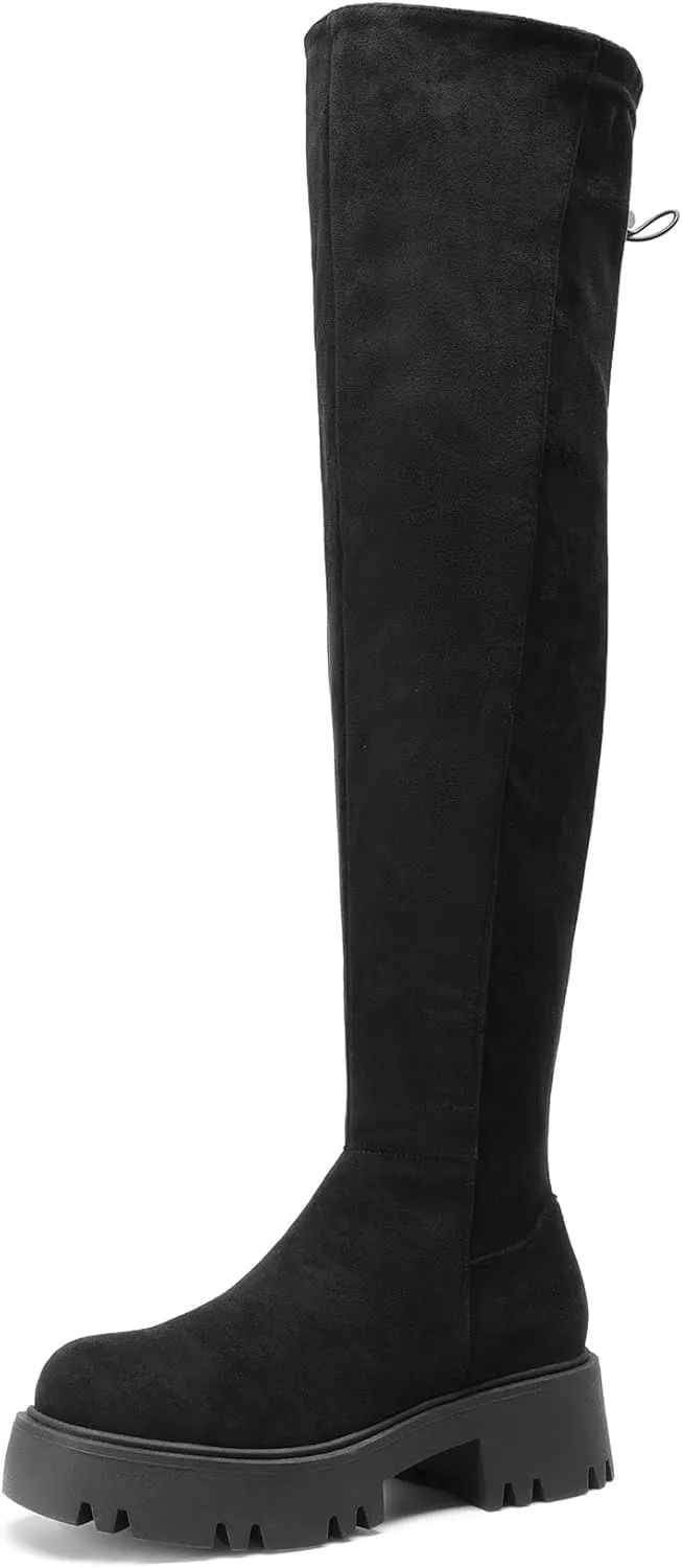 DREAM PAIRS Women's Platform Over The Knee Boots Lug Sole Round Toe Thigh High Long Chunky Block Heels Fall Boots