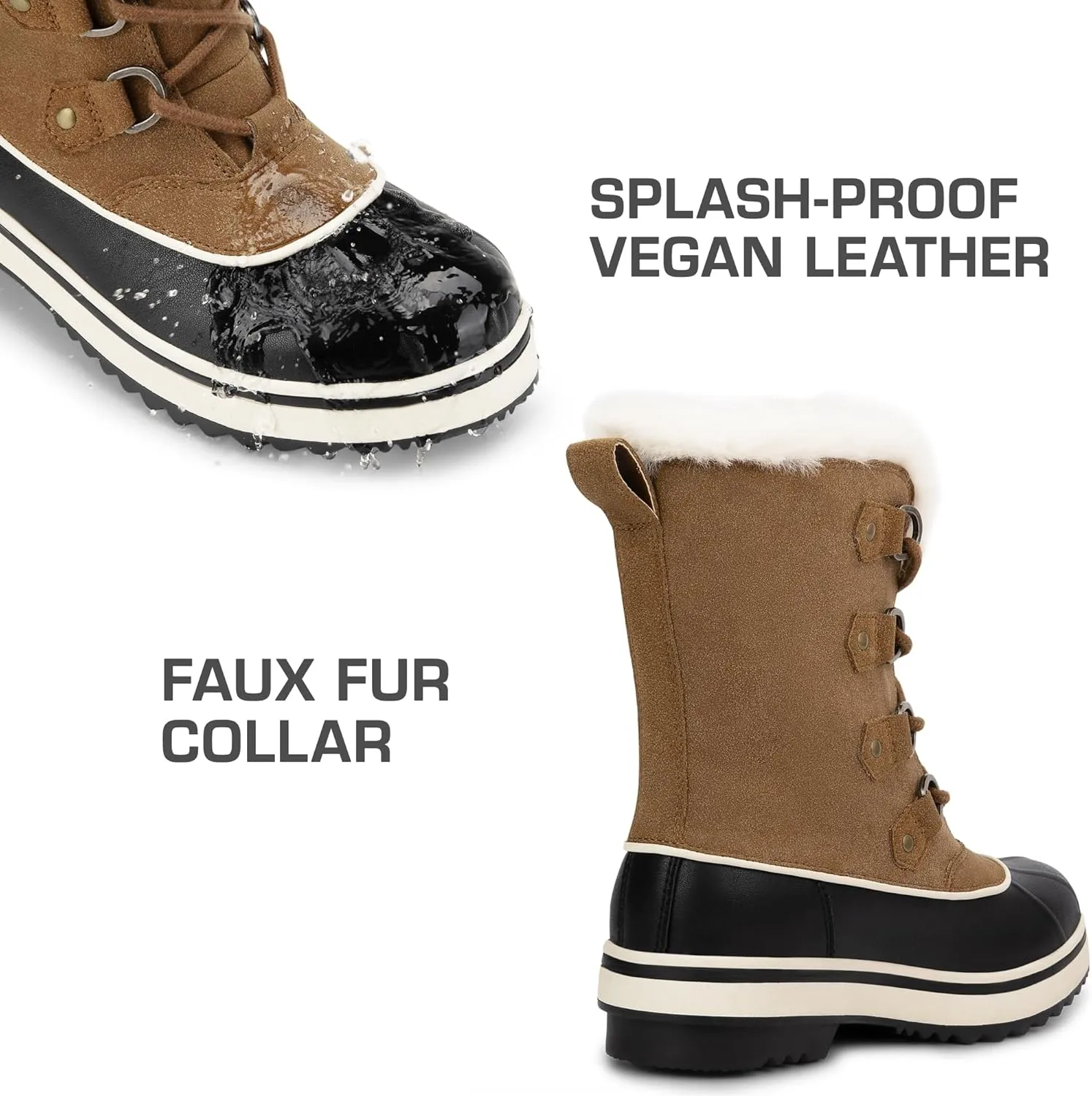 DREAM PAIRS Women's Snow Winter Boots Mid Calf Waterproof Warm Faux Fur Lined Lace Up Anti-slip Outdoor Duck Boots