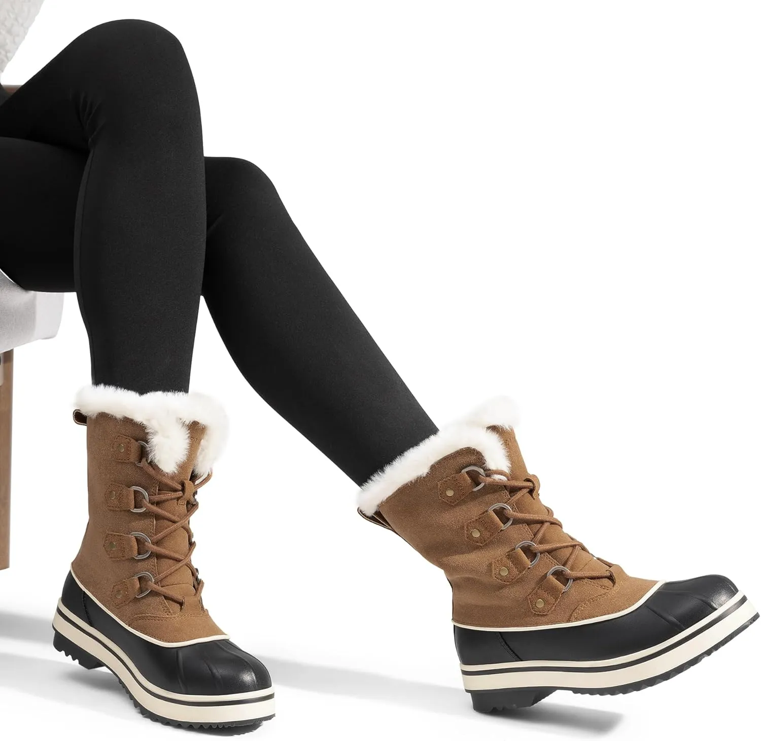 DREAM PAIRS Women's Snow Winter Boots Mid Calf Waterproof Warm Faux Fur Lined Lace Up Anti-slip Outdoor Duck Boots