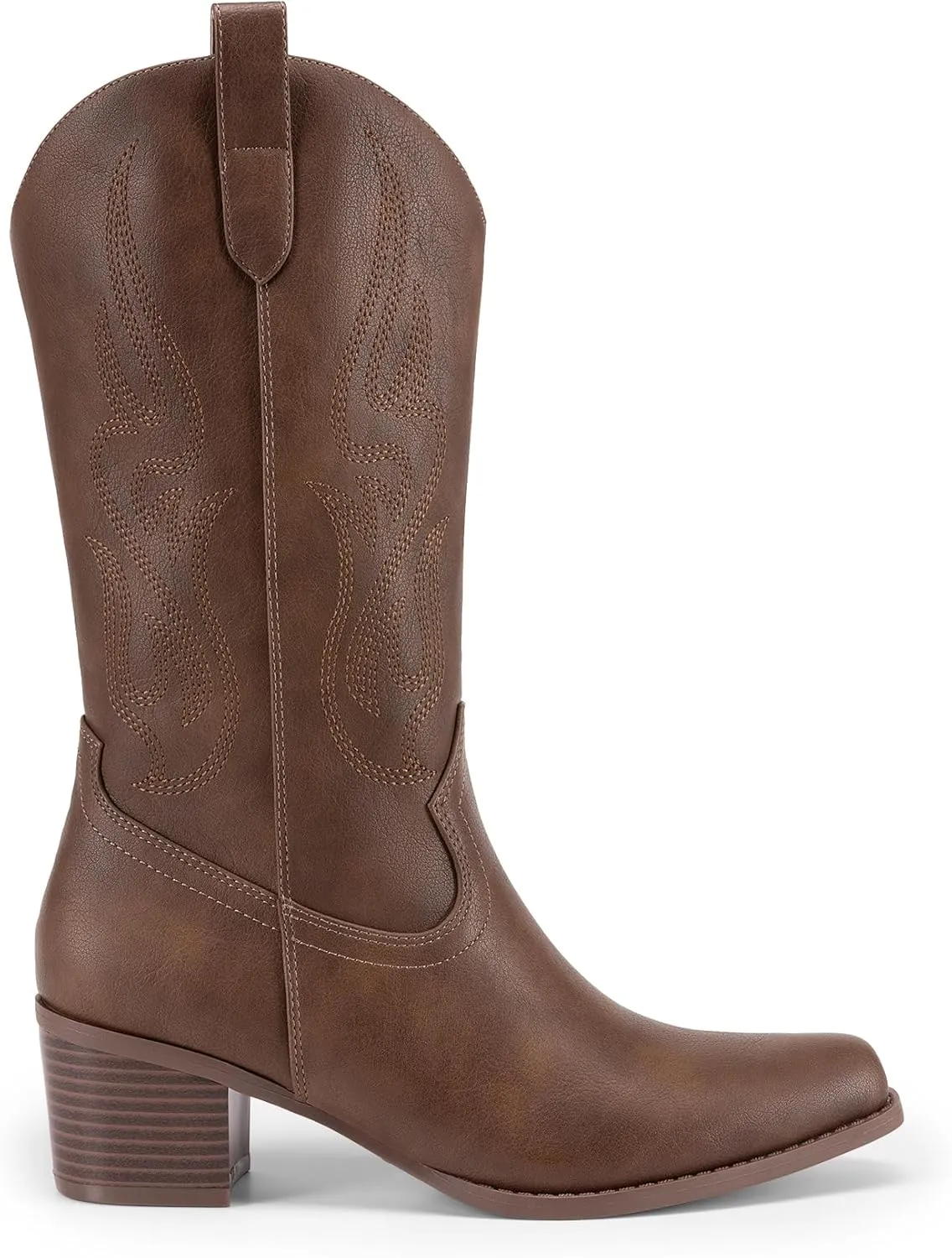 DREAM PAIRS Women's Square Toe Cowboy Cowgirl Boots Embroidered Mid Calf Western Boots Fashion Dress Low Chunky Heel Boots for Theme Party Country Concert