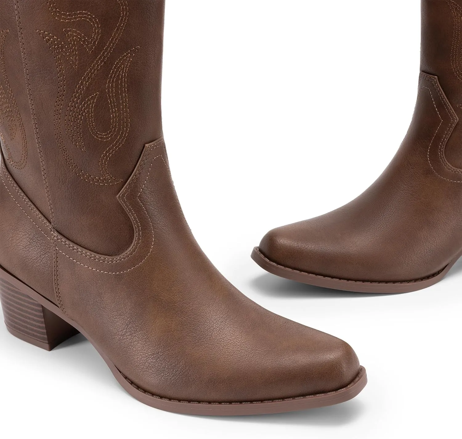 DREAM PAIRS Women's Square Toe Cowboy Cowgirl Boots Embroidered Mid Calf Western Boots Fashion Dress Low Chunky Heel Boots for Theme Party Country Concert