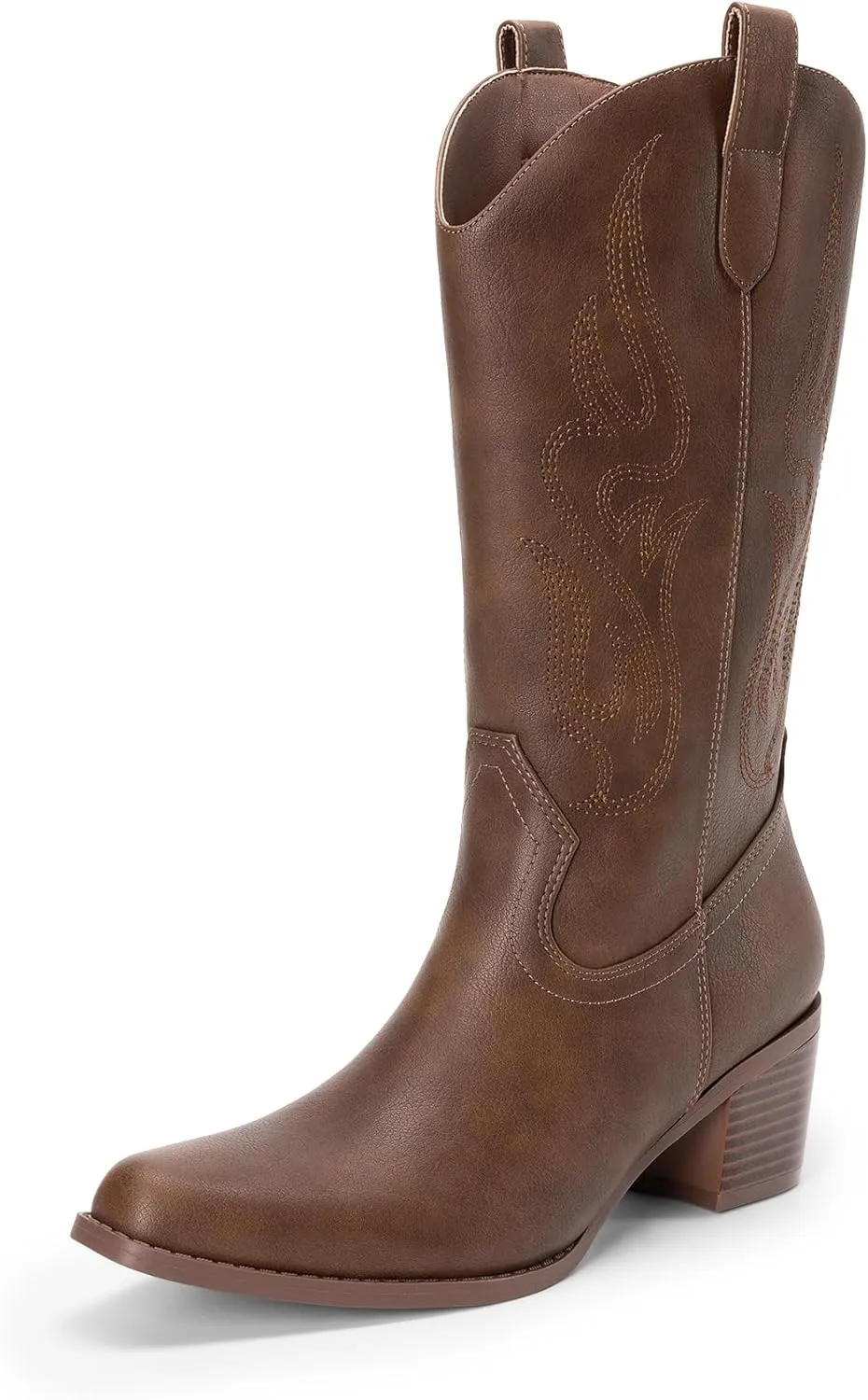 DREAM PAIRS Women's Square Toe Cowboy Cowgirl Boots Embroidered Mid Calf Western Boots Fashion Dress Low Chunky Heel Boots for Theme Party Country Concert