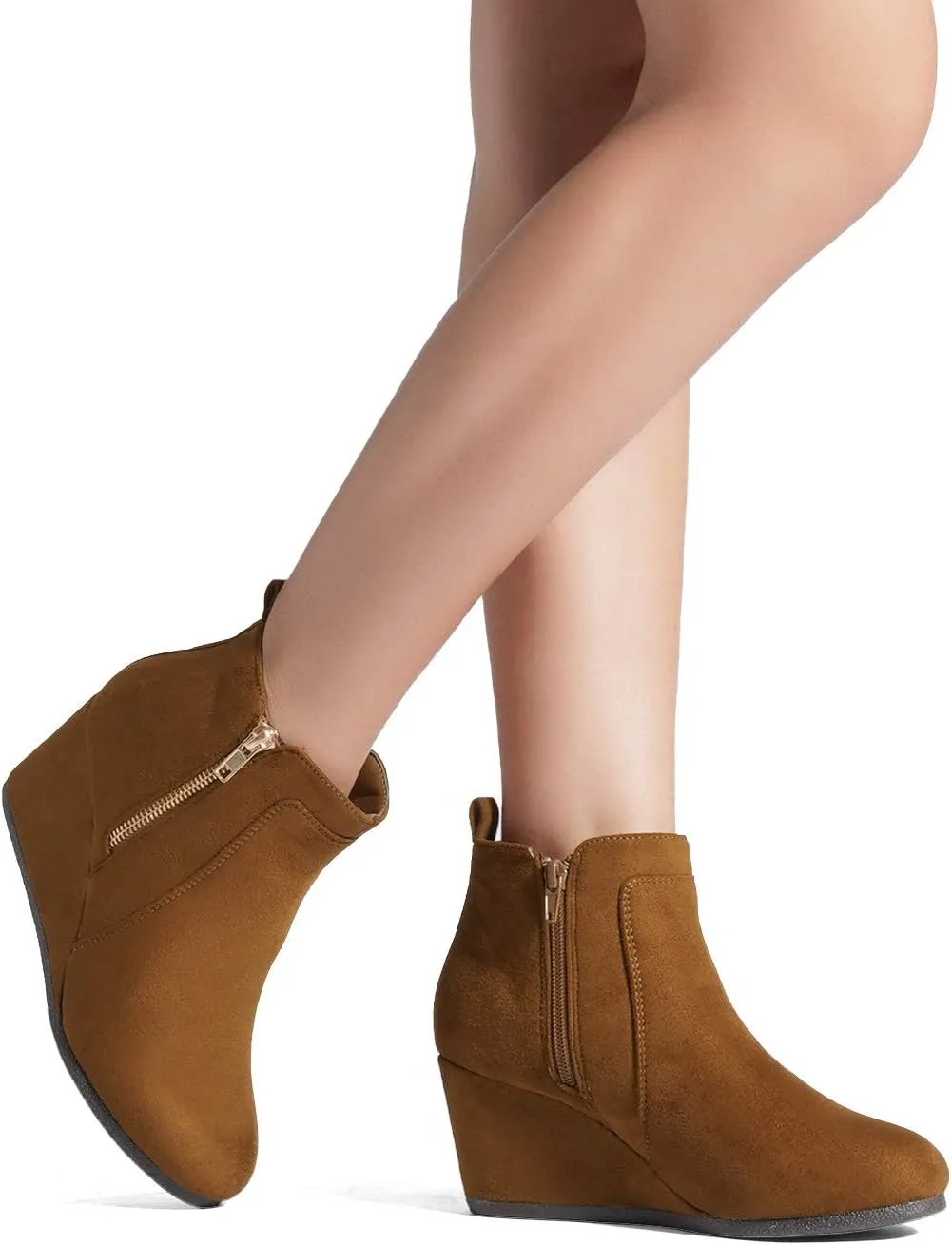 DREAM PAIRS Women's Suede Low Wedges Ankle Boots