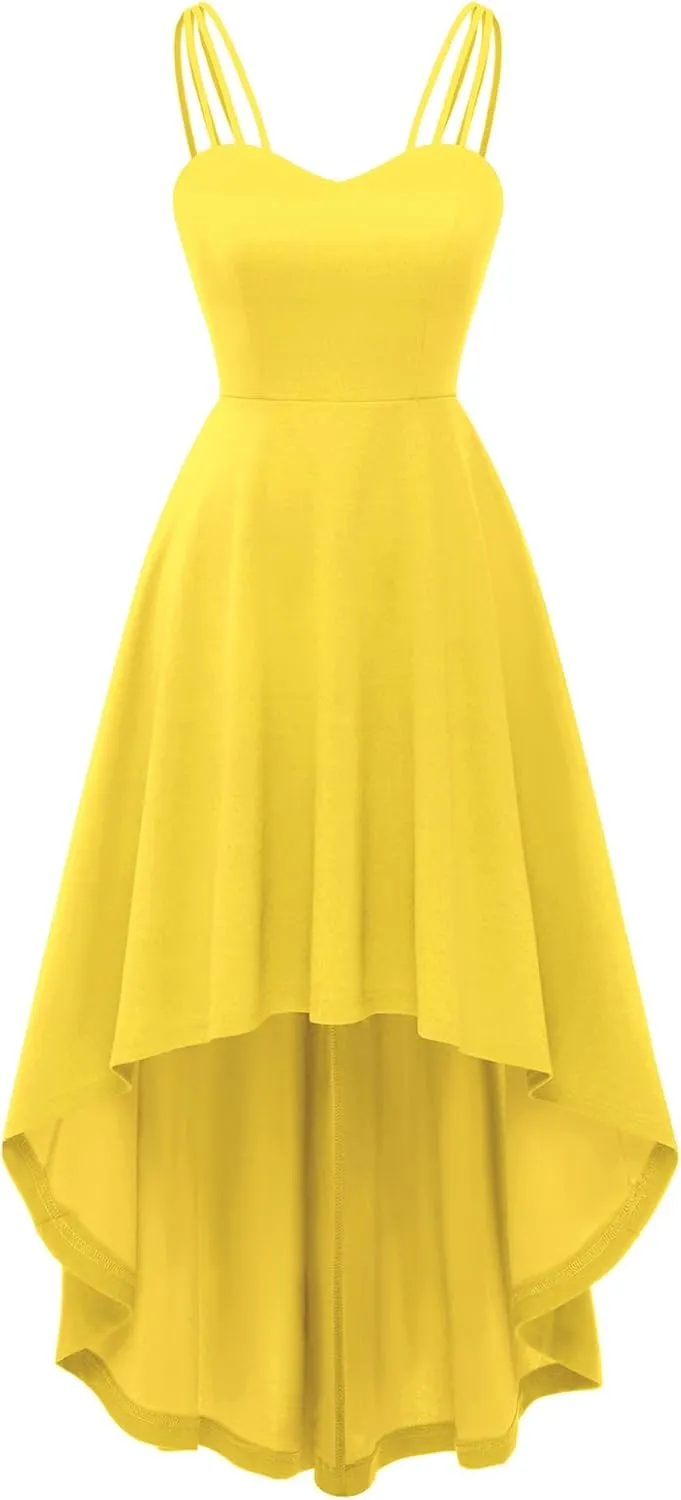DRESSTELLS Women's Hi-Low Spaghetti Strap Dresses Summer Fit Flare Cocktail Wedding Guest Bridesmaid Dress