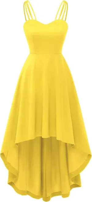 DRESSTELLS Women's Hi-Low Spaghetti Strap Dresses Summer Fit Flare Cocktail Wedding Guest Bridesmaid Dress