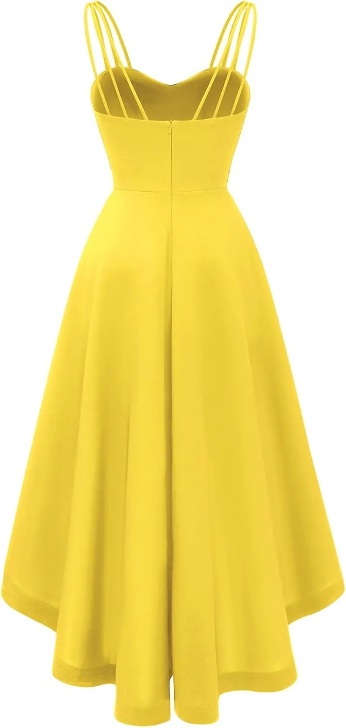 DRESSTELLS Women's Hi-Low Spaghetti Strap Dresses Summer Fit Flare Cocktail Wedding Guest Bridesmaid Dress