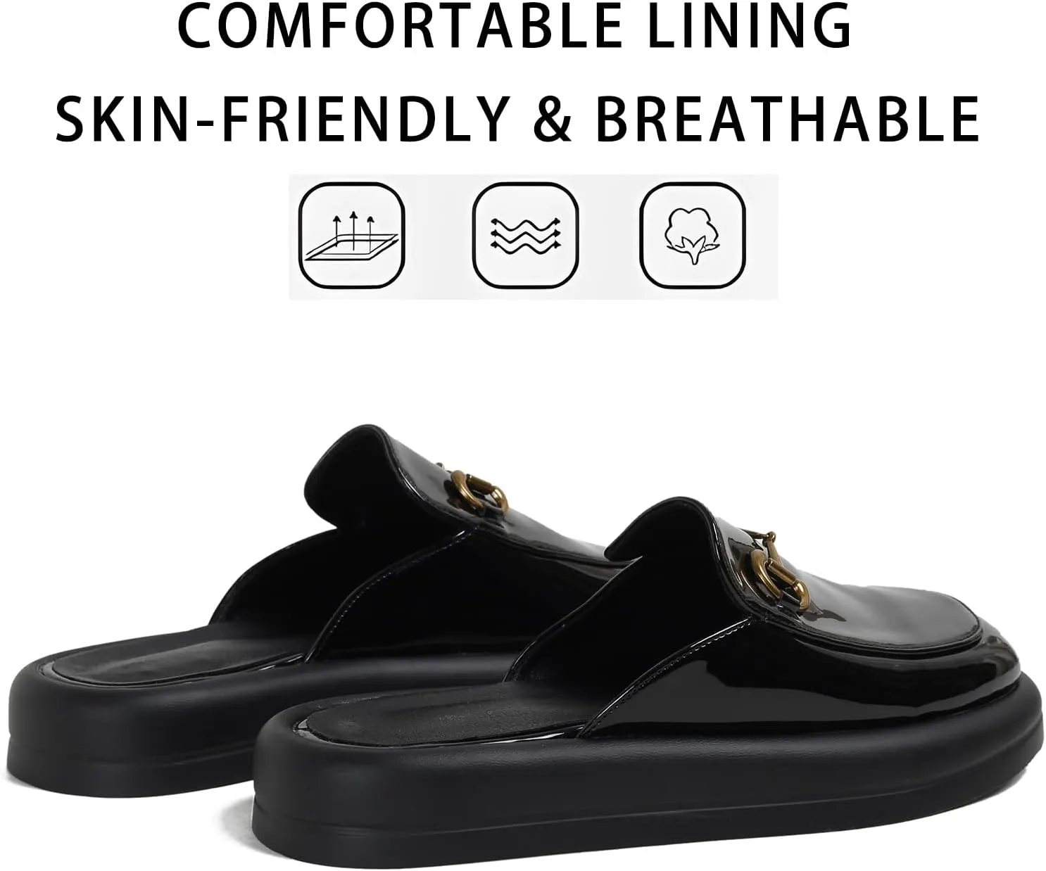 Dumalum Mules for Women Flats Closed Round Toe Slip on Sandals Comfortable Loafers Slides Shoes with Metal Chain Decor