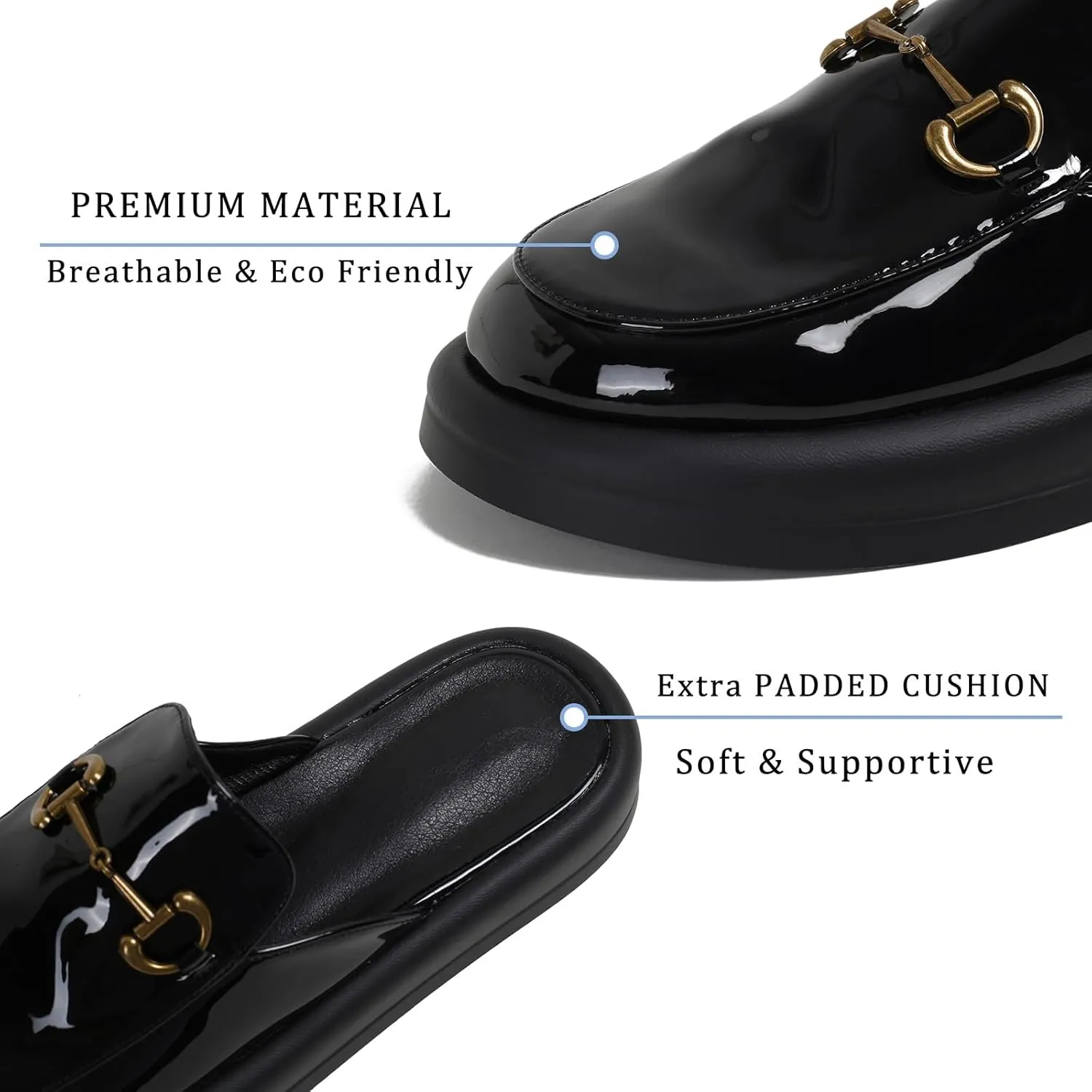 Dumalum Mules for Women Flats Closed Round Toe Slip on Sandals Comfortable Loafers Slides Shoes with Metal Chain Decor