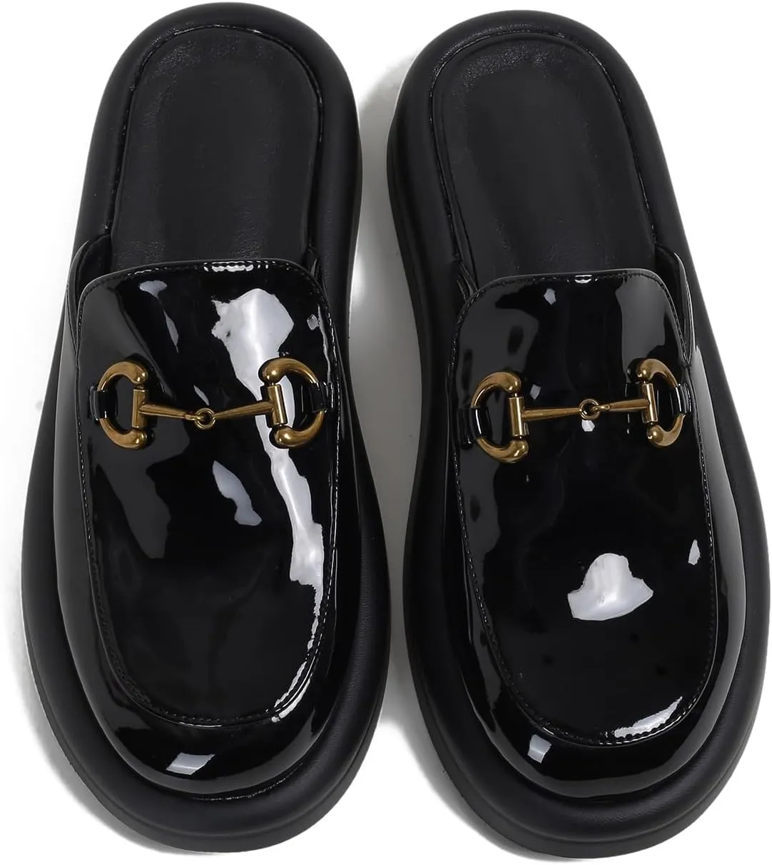 Dumalum Mules for Women Flats Closed Round Toe Slip on Sandals Comfortable Loafers Slides Shoes with Metal Chain Decor