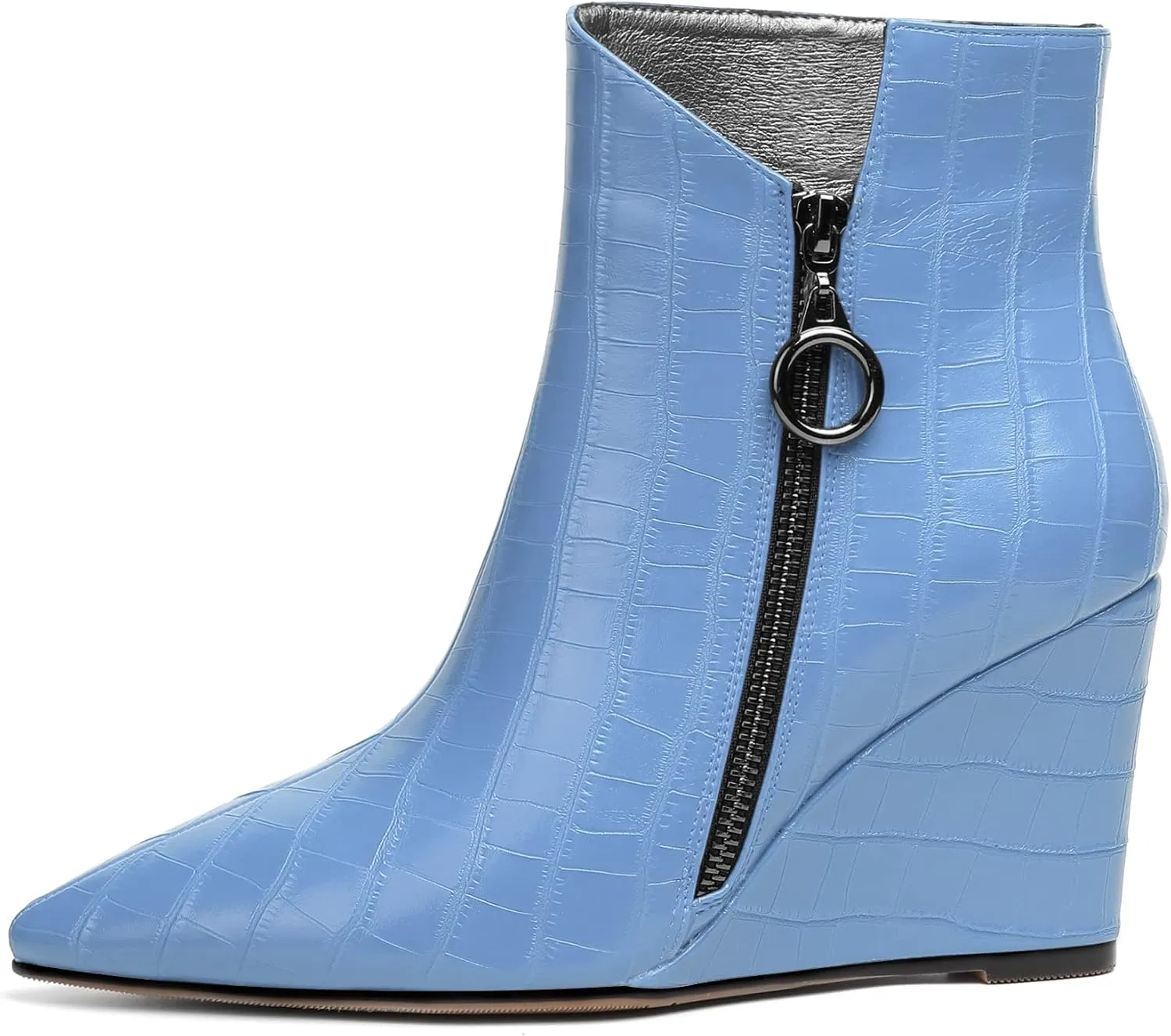 Eldof Wedge Heel Ankle Boots for Women with Zip Closure Pointed Toe Wedge Booties Party Dress Fashion Short Booties 3.5 Inch