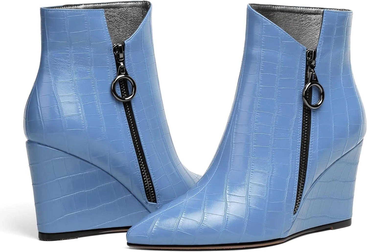 Eldof Wedge Heel Ankle Boots for Women with Zip Closure Pointed Toe Wedge Booties Party Dress Fashion Short Booties 3.5 Inch