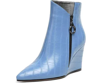 Eldof Wedge Heel Ankle Boots for Women with Zip Closure Pointed Toe Wedge Booties Party Dress Fashion Short Booties 3.5 Inch