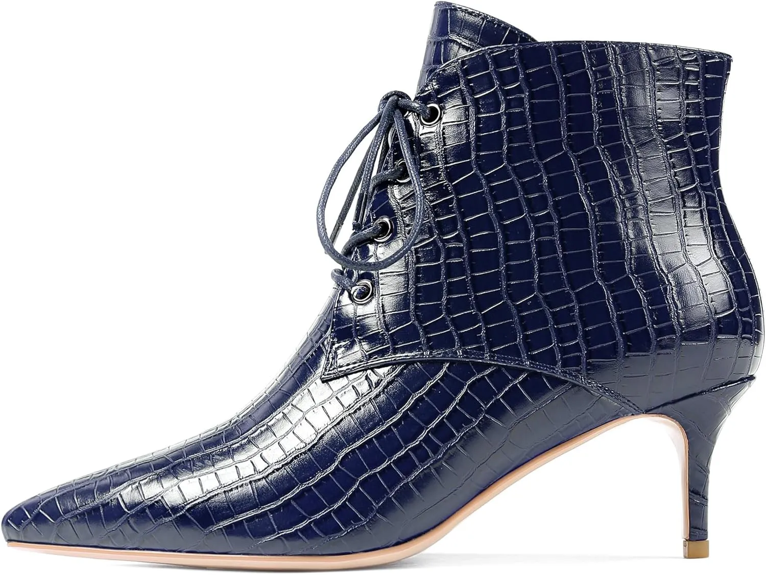 Eldof Women's Kitten Low Heel Ankle Boots Pointed Toe Lace Up Comfortable Walking Short Boots 2.5 Inches