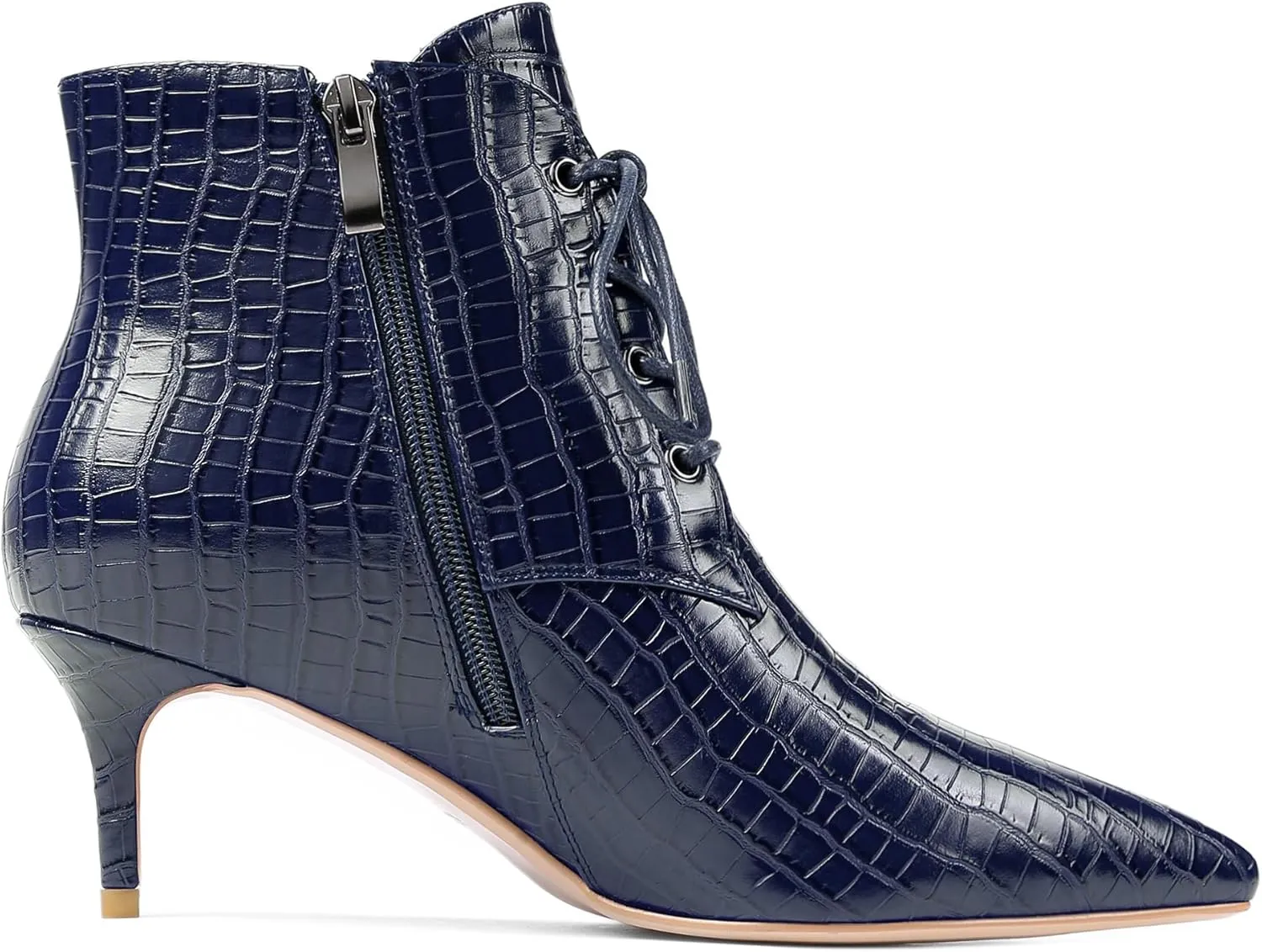 Eldof Women's Kitten Low Heel Ankle Boots Pointed Toe Lace Up Comfortable Walking Short Boots 2.5 Inches