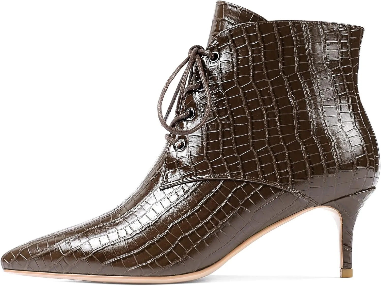 Eldof Women's Kitten Low Heel Ankle Boots Pointed Toe Lace Up Comfortable Walking Short Boots 2.5 Inches