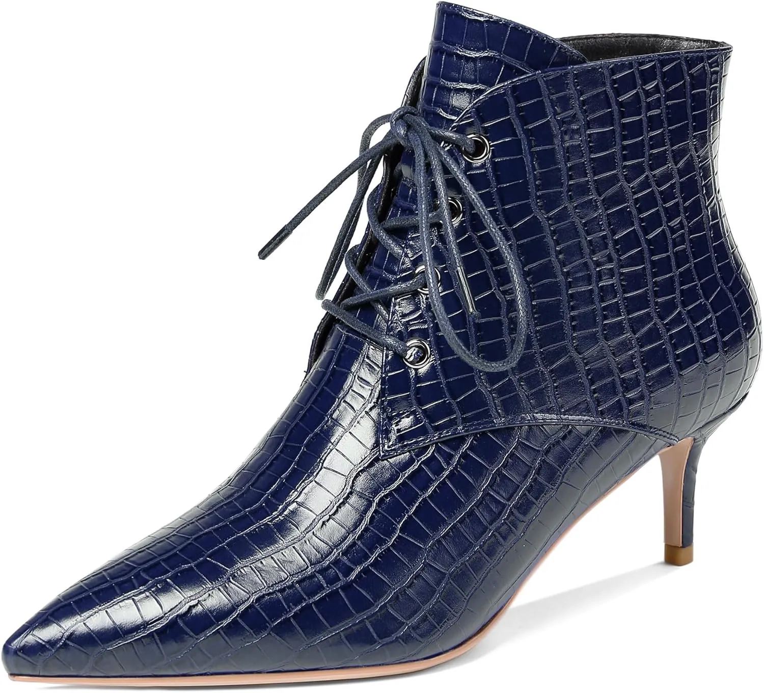 Eldof Women's Kitten Low Heel Ankle Boots Pointed Toe Lace Up Comfortable Walking Short Boots 2.5 Inches