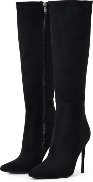 Elisabet Tang 4 inch Women's Knee High Long Boots, Stiletto Tall Pointed Toe Heeled Boot Leather Suede Comfortable Sexy