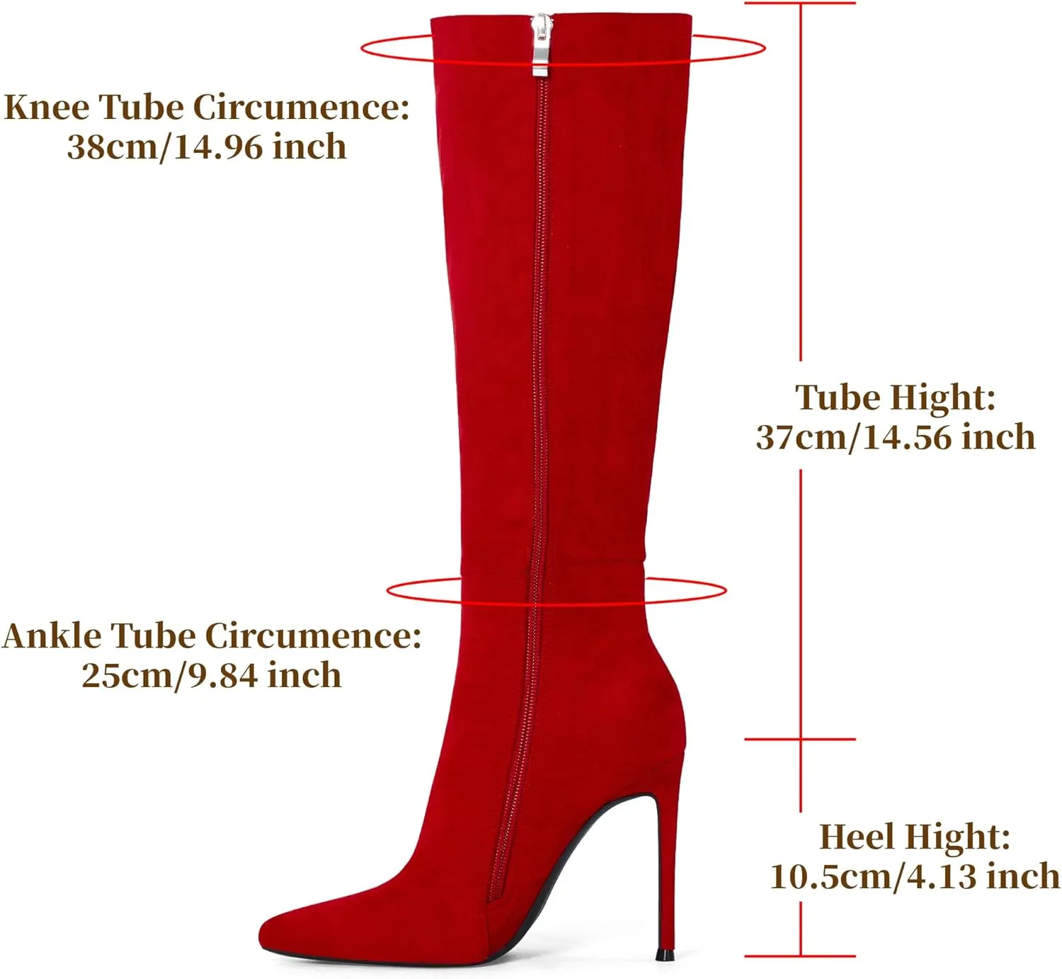 Elisabet Tang 4 inch Women's Knee High Long Boots, Stiletto Tall Pointed Toe Heeled Boot Leather Suede Comfortable Sexy