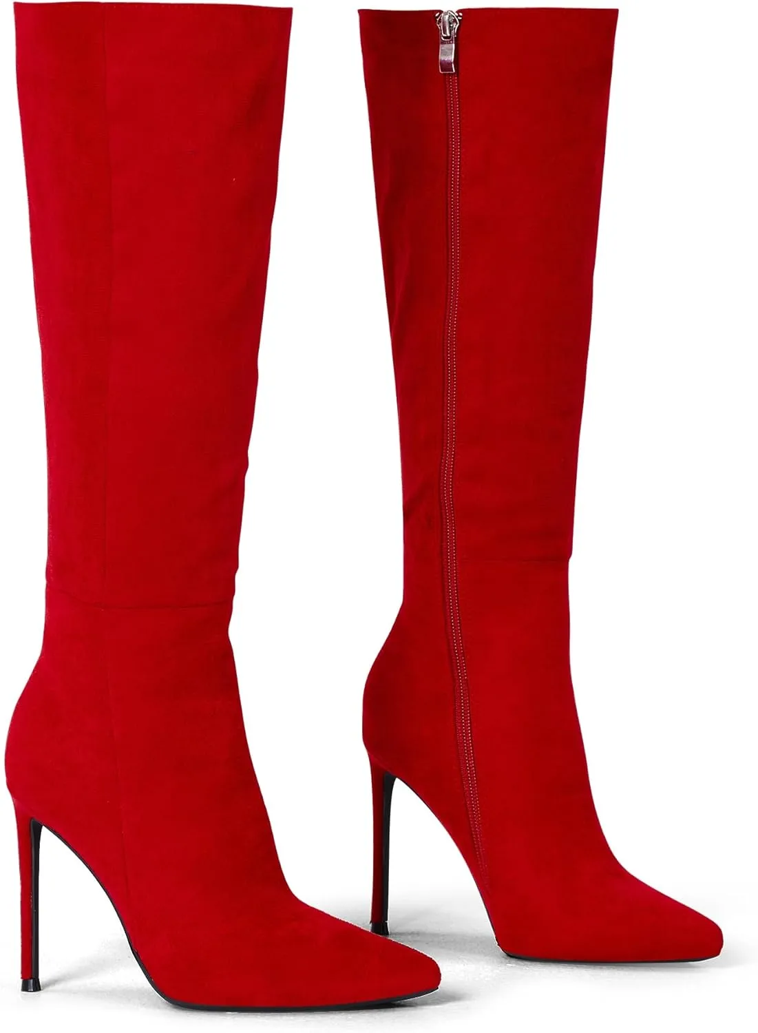 Elisabet Tang 4 inch Women's Knee High Long Boots, Stiletto Tall Pointed Toe Heeled Boot Leather Suede Comfortable Sexy