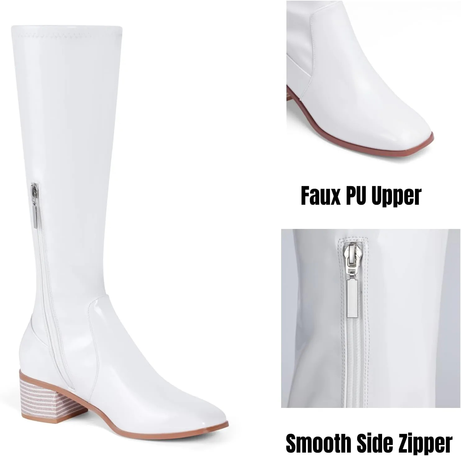 Elisabet Tang Knee High Boots for Women 2 inch Chunky Low Heel Boots Square Toe Side Zipper Fall Winter Comfort Boots