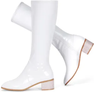 Elisabet Tang Knee High Boots for Women 2 inch Chunky Low Heel Boots Square Toe Side Zipper Fall Winter Comfort Boots