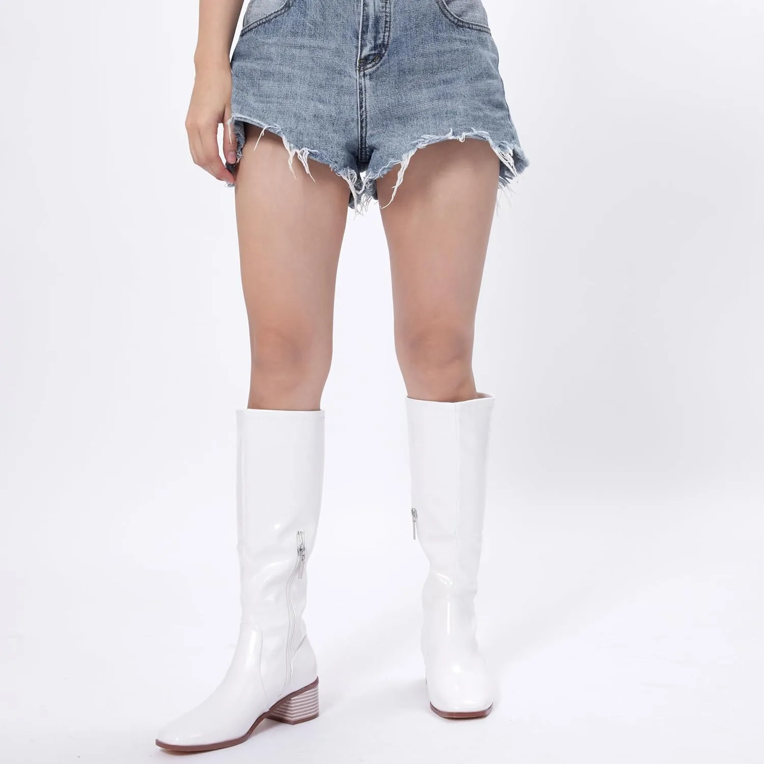 Elisabet Tang Knee High Boots for Women 2 inch Chunky Low Heel Boots Square Toe Side Zipper Fall Winter Comfort Boots