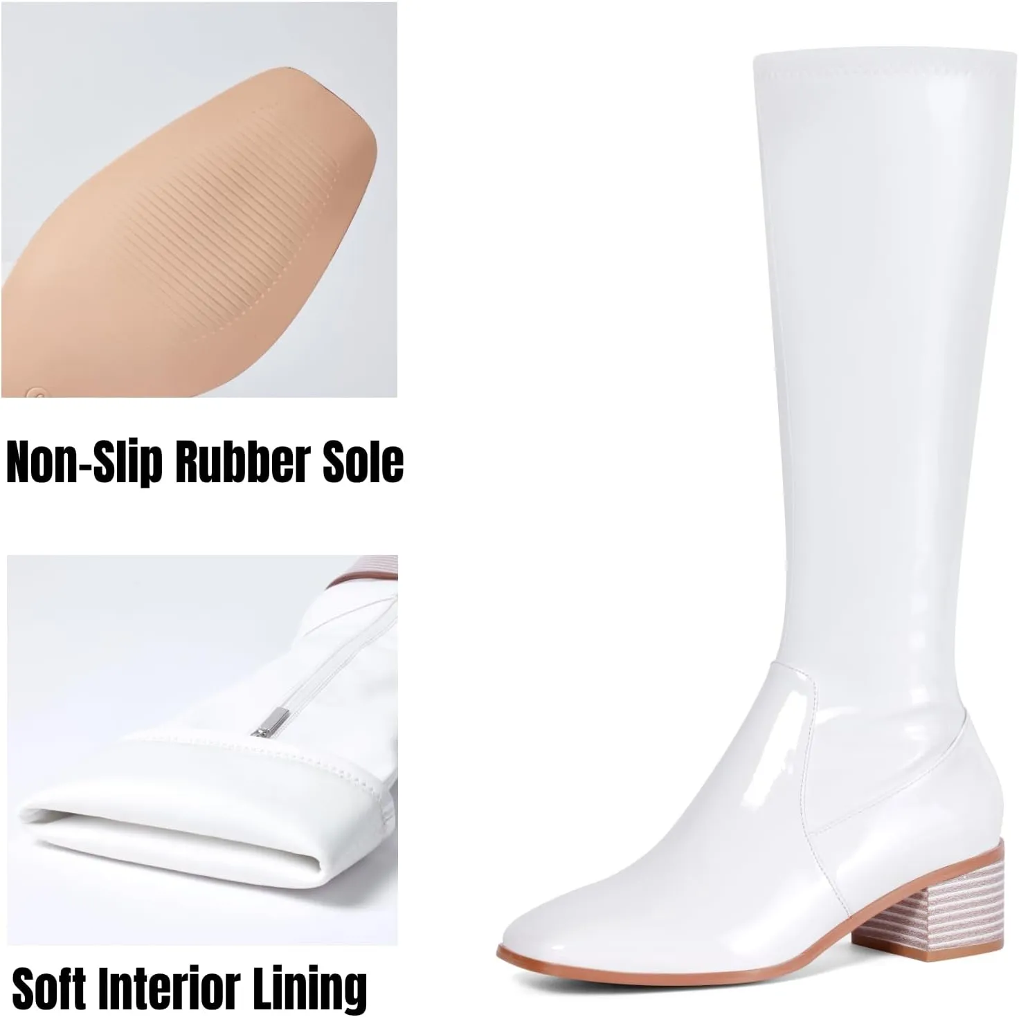 Elisabet Tang Knee High Boots for Women 2 inch Chunky Low Heel Boots Square Toe Side Zipper Fall Winter Comfort Boots