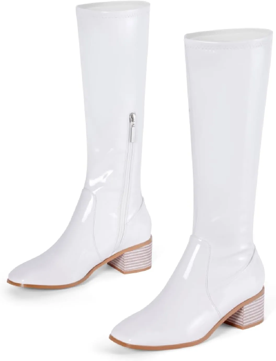 Elisabet Tang Knee High Boots for Women 2 inch Chunky Low Heel Boots Square Toe Side Zipper Fall Winter Comfort Boots