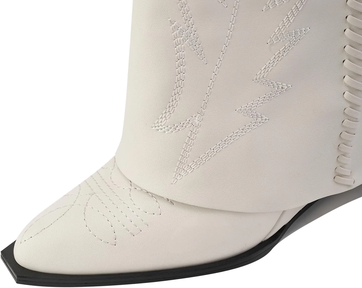 Embroidered Fold Over Over Wide Calf Wedge Pull-On Pointed Toe Western Cowgirl Floral Printing Booties for Women