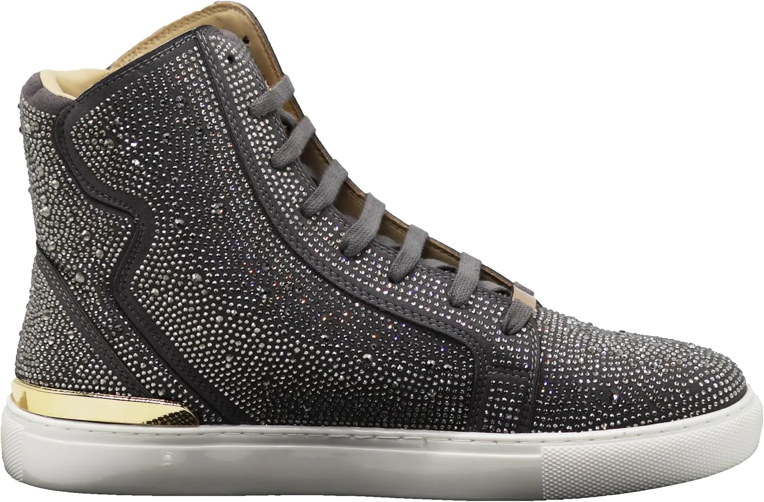 Enzo Romeo Men's Fashion High Top Crystal Shimmer Rhinestone Blink Flat Sneakers Shoes