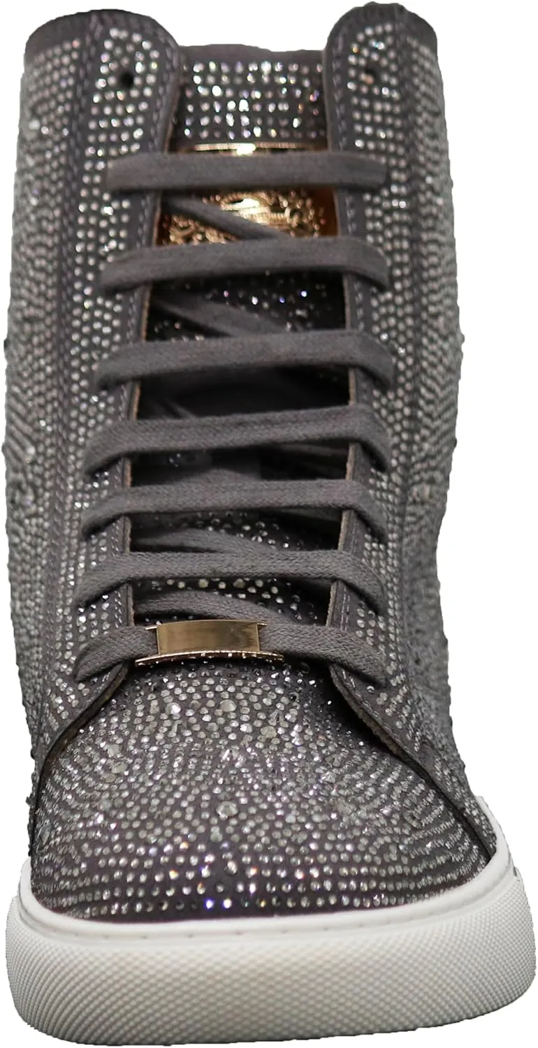 Enzo Romeo Men's Fashion High Top Crystal Shimmer Rhinestone Blink Flat Sneakers Shoes
