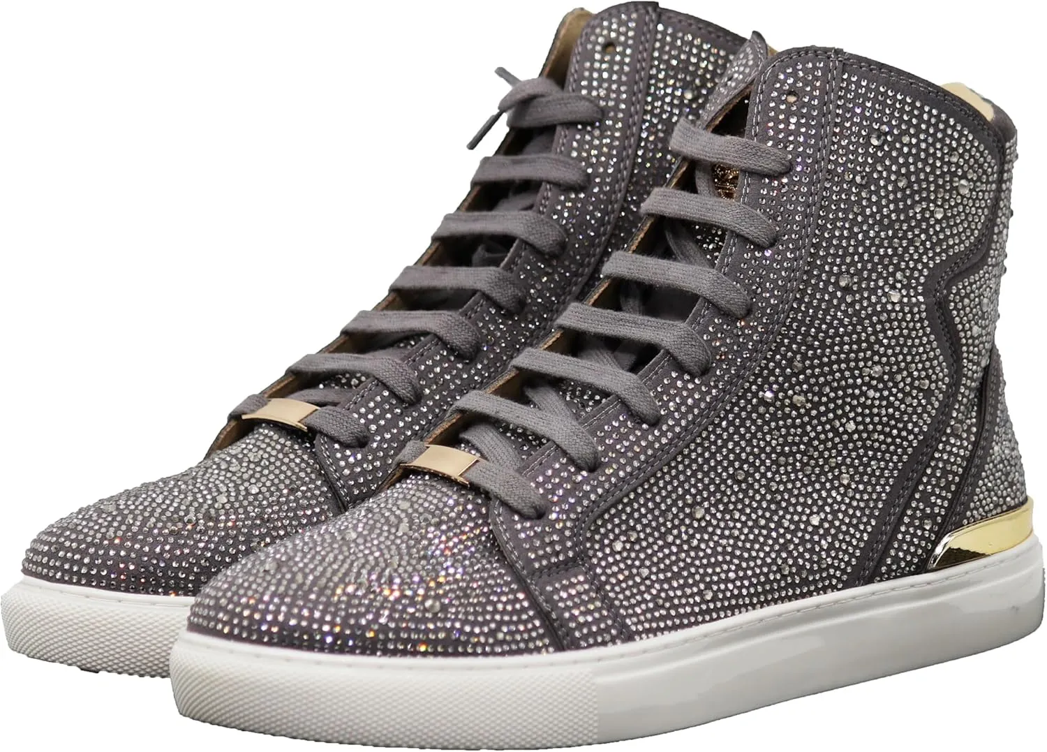 Enzo Romeo Men's Fashion High Top Crystal Shimmer Rhinestone Blink Flat Sneakers Shoes