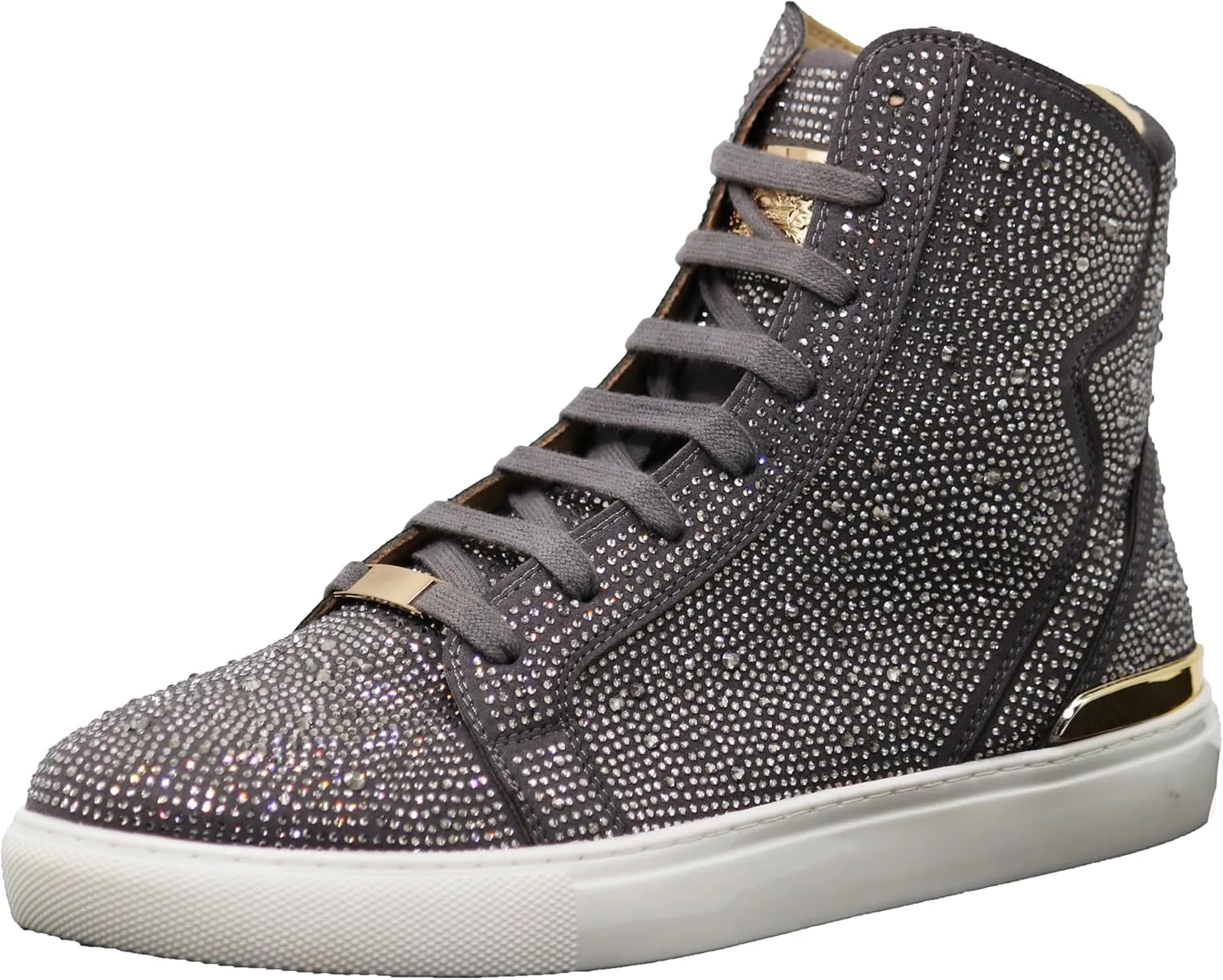 Enzo Romeo Men's Fashion High Top Crystal Shimmer Rhinestone Blink Flat Sneakers Shoes