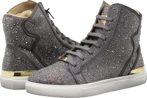 Enzo Romeo Men's Fashion High Top Crystal Shimmer Rhinestone Blink Flat Sneakers Shoes