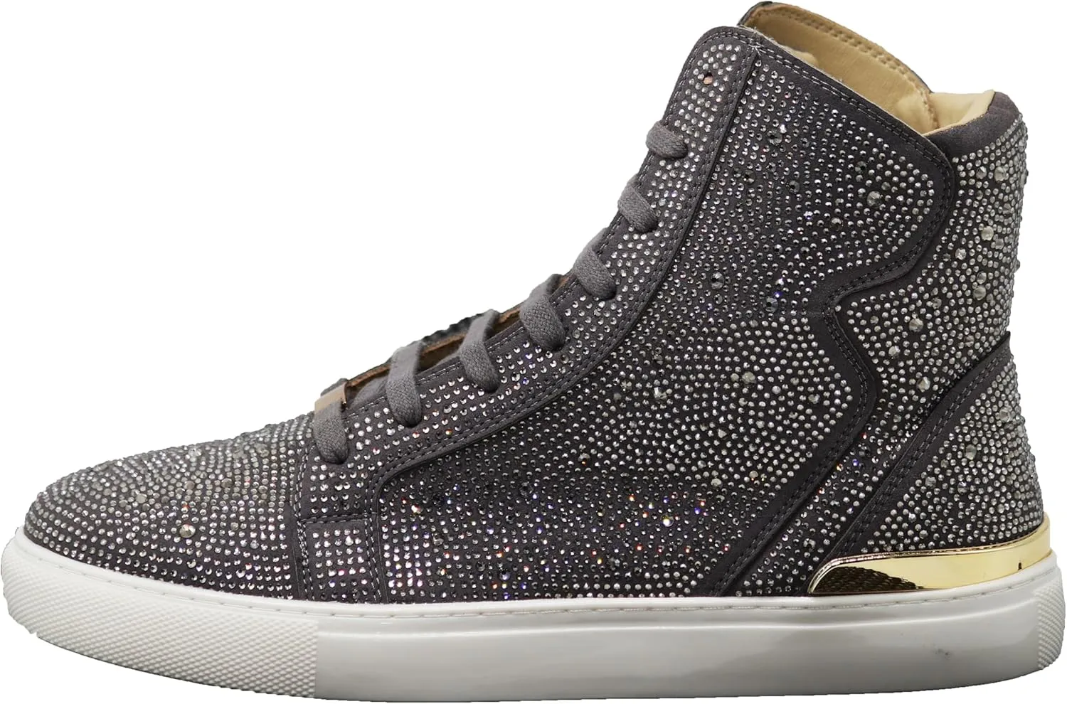 Enzo Romeo Men's Fashion High Top Crystal Shimmer Rhinestone Blink Flat Sneakers Shoes