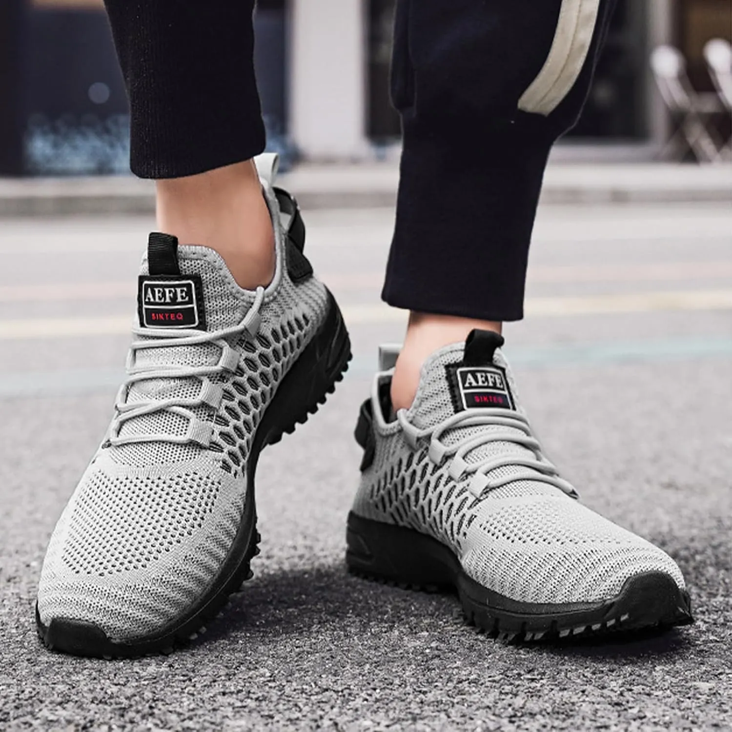 Ephirebra Men's Knitted Mesh Flat Sneakers Slip-On Lace Up Causal Low Top Walking Shoes Outdoor Trainer Comfortable Non-Slip Sport Shoes