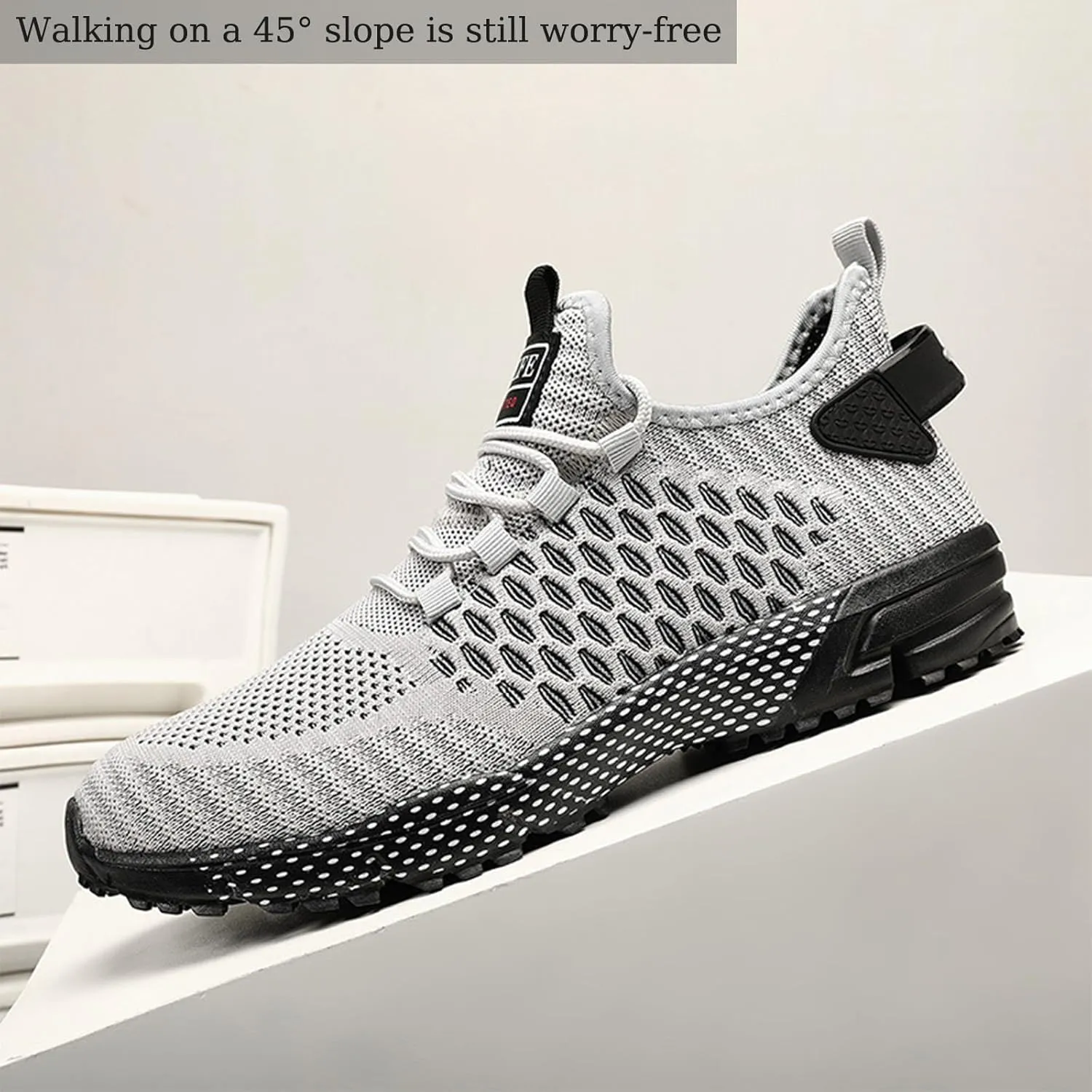 Ephirebra Men's Knitted Mesh Flat Sneakers Slip-On Lace Up Causal Low Top Walking Shoes Outdoor Trainer Comfortable Non-Slip Sport Shoes