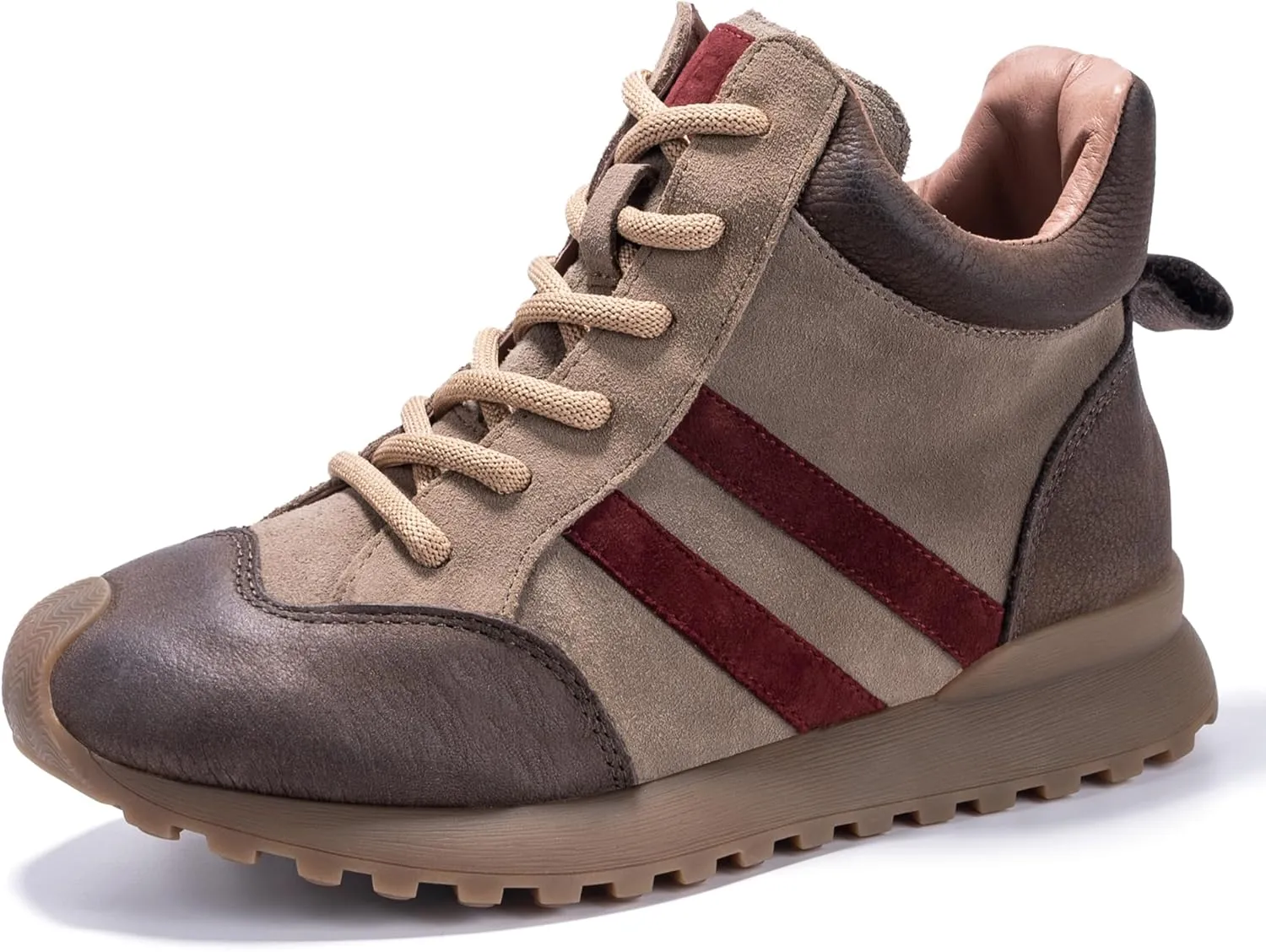 Fashion Sneakers for Women, Lace Up Walking Shoes Genuine Leather Patchwork, High Top Oxford Rubber Comfortable Durable Non-Slip Men Unisex