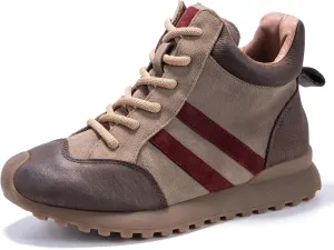 Fashion Sneakers for Women, Lace Up Walking Shoes Genuine Leather Patchwork, High Top Oxford Rubber Comfortable Durable Non-Slip Men Unisex