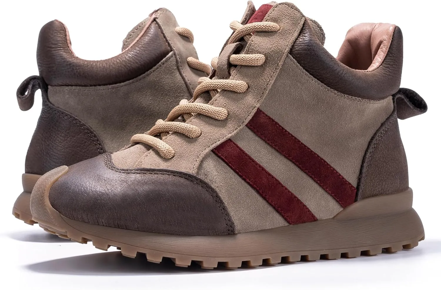 Fashion Sneakers for Women, Lace Up Walking Shoes Genuine Leather Patchwork, High Top Oxford Rubber Comfortable Durable Non-Slip Men Unisex