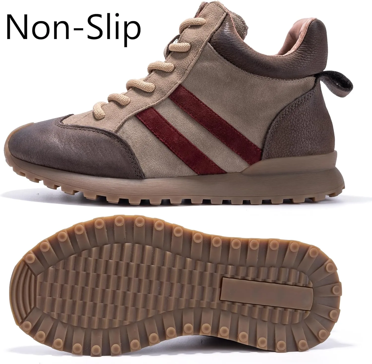 Fashion Sneakers for Women, Lace Up Walking Shoes Genuine Leather Patchwork, High Top Oxford Rubber Comfortable Durable Non-Slip Men Unisex