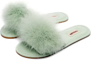 FAYUEKEY Women Fur Sexy Slippers Spring Summer Fluffy Cute PU Comfy Slides Sandals Indoor Outdoor Flats Shoes