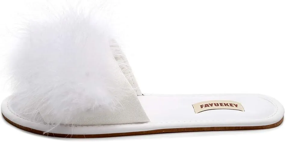 FAYUEKEY Women Fur Sexy Slippers Spring Summer Fluffy Cute PU Comfy Slides Sandals Indoor Outdoor Flats Shoes