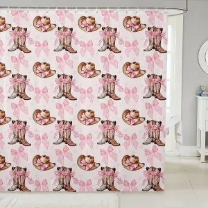Feelyou Cute Bow Shower Curtain 72"x78" Kids Western Bow Bathroom Shower Curtain Set for Boys Teens Boots Bath Curtain Waterproof Cute Bowknot Kids Bathroom Accessories Kawaii